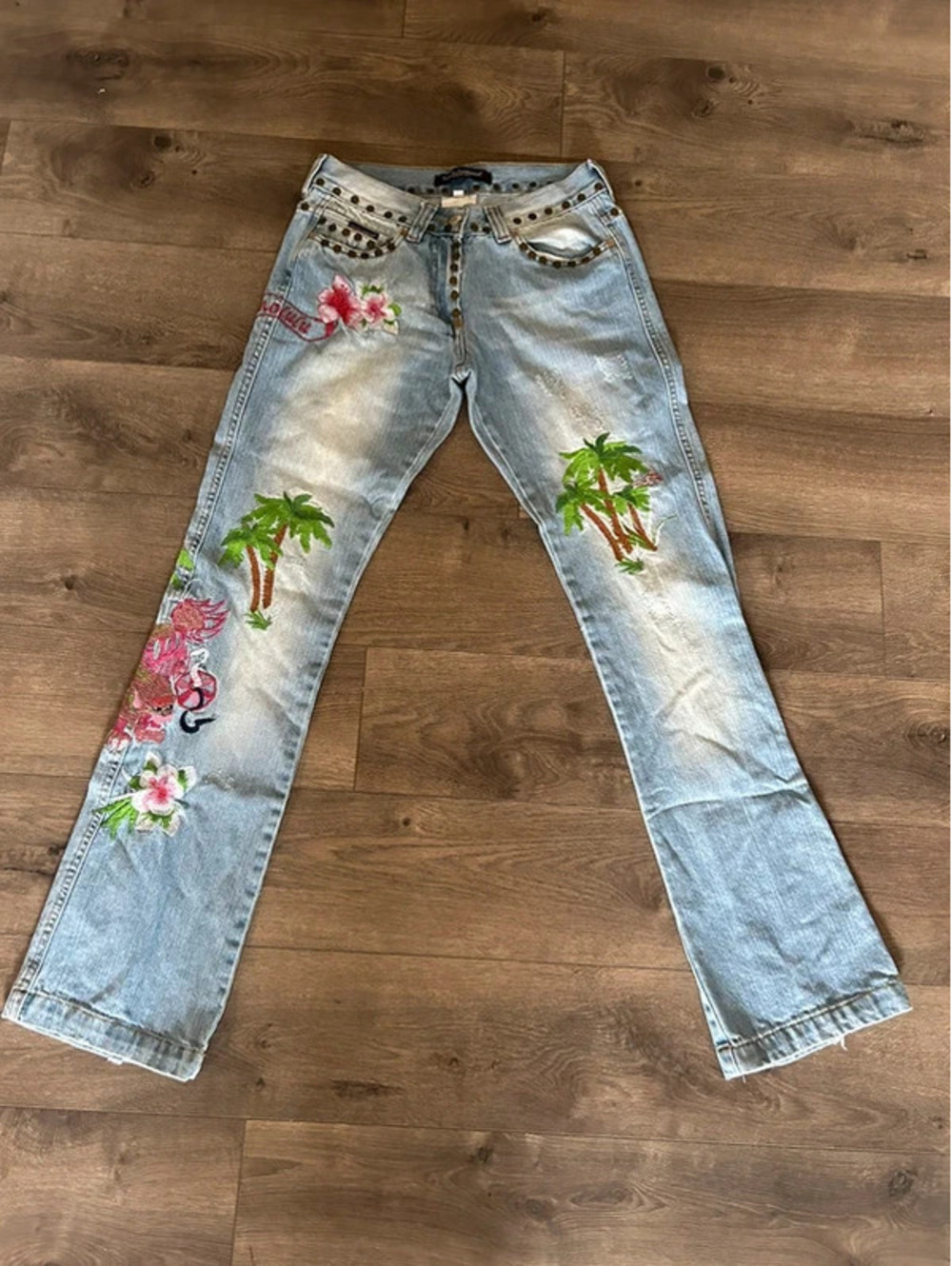 Dolce & Gabbana 2005 Honolulu Embroidered Studded Jeans Y2K EU 36 / US 4-6